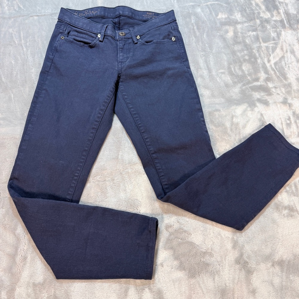 Lilly Pulitzer South Ocean Skinny Navy Blue Pants Size 4 Stretch Cotton‎